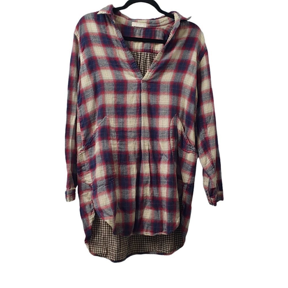 CP SHADES Womens XS Teton Tunic in Red Blue Plaid‎ Twill $248.00 Style 798-892